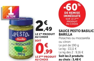 Sauce Pesto Basilic Barilla Pistaches ou mozzarella ou citron