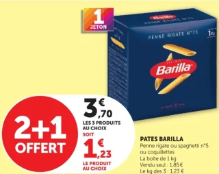 Pates Barilla Penne rigate ou spaghetti n°5 ou coquillettes