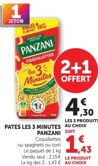 PATES LES 3 MINUTES PANZANI Coquillettes ou spaghetti ou torti