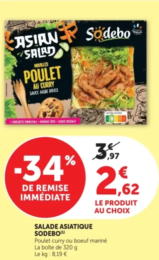 Salade Asiatique Sodebo Poulet curry ou boeuf mariné