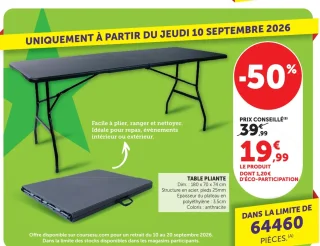 Table pliante 180 x 70 x 74 cm