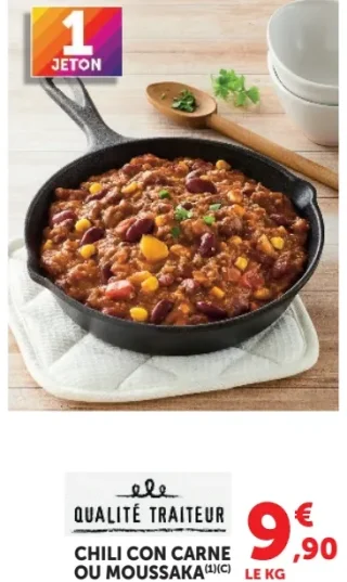 Chili con carne ou moussaka Qualité Traiteur