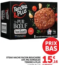 Steaks hachés Pur Bœuf Façon Bouchère Tendre & Plus