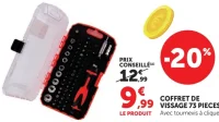 Coffret de vissage 73 pièces avec tournevis à cliquet