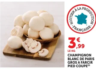 Champignon de Paris gros à farcir pied coupé