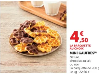 Mini gaufres Nature, chocolat au lait ou noir