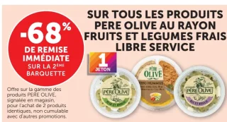 Gamme de produits Pere Olive au rayon fruits et legumes frais libre service