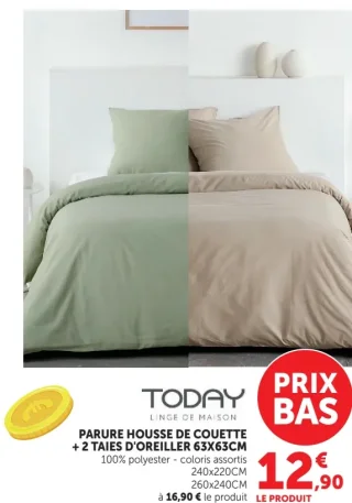Parure housse de couette TODAY + 2 taies d'oreiller