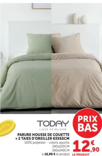 Today Parure housse de couette + 2 taies d'oreiller 63x63cm
