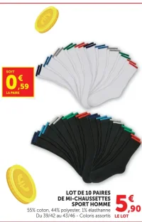 Lot de 10 paires de mi-chaussettes sport homme