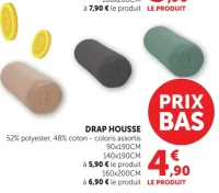 DRAP HOUSSE 52% polyester, 48% coton