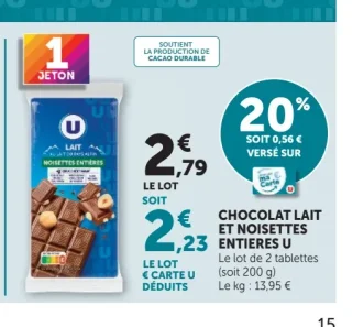 Chocolat Lait et Noisettes Entières U