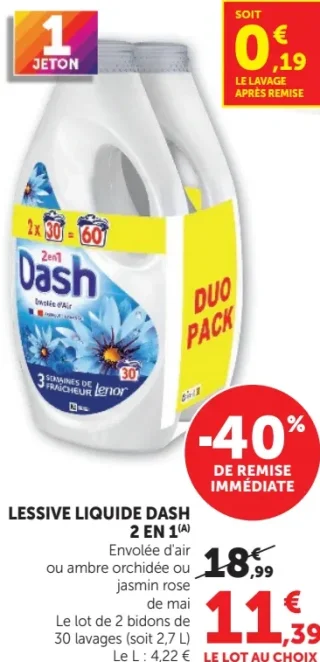 Lessive liquide Dash 2 en 1