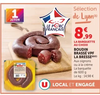 Boudin brassé VPF La Bresse aux oignons ou à la crème
