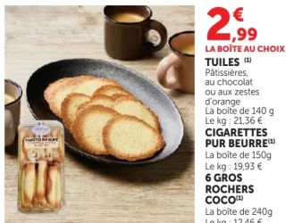 Tuiles / Cigarettes Pur Beurre / 6 Gros Rochers Coco