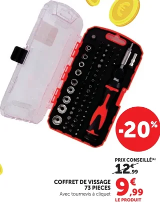 Coffret de vissage 73 pièces avec tournevis à cliquet