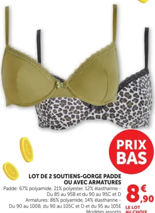 LOT DE 2 SOUTIENS-GORGE PADDE OU AVEC ARMATURES