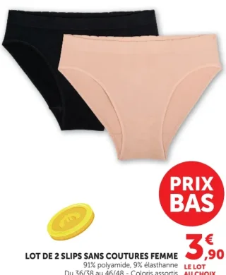 Lot de 2 slips sans coutures femme