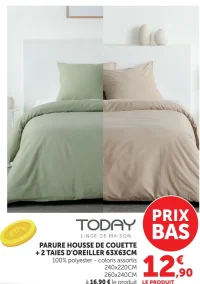 PARURE HOUSSE DE COUETTE + 2 TAIES D'OREILLER 63X63CM TODAY