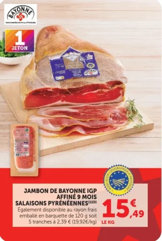 Jambon de Bayonne IGP affiné 9 mois Salaisons Pyrénéennes