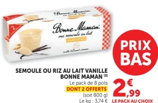 Semoule ou riz au lait vanille Bonne Maman