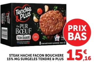Steak Haché Façon Bouchère 15% MG Surgelés Tendre & Plus