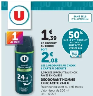 Déodorant Homme Efficacité 24h U