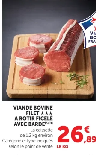 Viande bovine filet *** a rotir ficelé avec barde