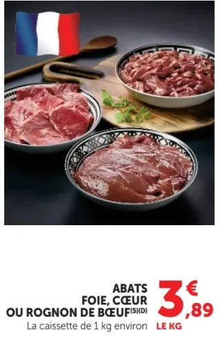 Abats foie, cœur ou rognon de bœuf