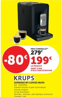 Expresso broyeur à grain automatique Expresso My Coffee Krups EA2004E0