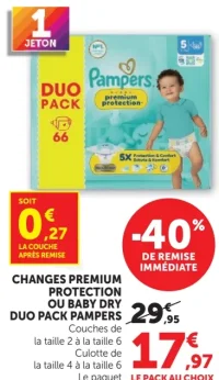 Couches Premium Protection ou Baby Dry Duo Pack Pampers
