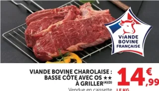 Viande Bovine Charolaise : Basse Côte avec os ★★ À Griller
