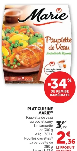 PLAT CUISINE MARIE Paupiette de veau ou poulet curry