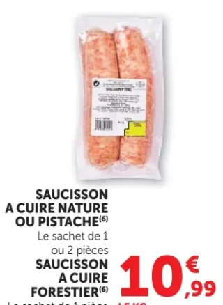 Saucisson à cuire nature ou pistaché ou forestier