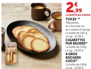 Tuiles, Cigarettes Pur Beurre ou 6 Gros Rochers Coco