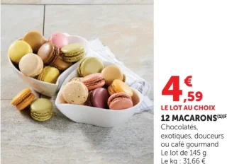 12 Macarons Chocolatés, exotiques, douceurs ou café gourmand