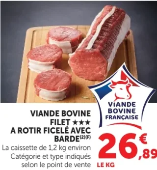 Viande Bovine Filet à rôtir ficelé avec barde