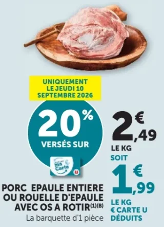 Porc épaule entière ou rouelle d'épaule avec os à rôtir