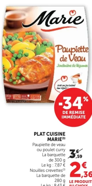 Plat cuisine Marie (Paupiette de veau ou poulet curry)