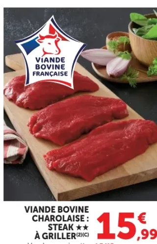 Viande bovine Charolaise : steak ** à griller