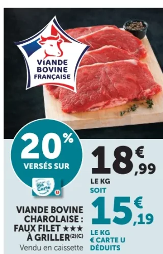 Viande bovine Charolaise : faux filet *** à griller