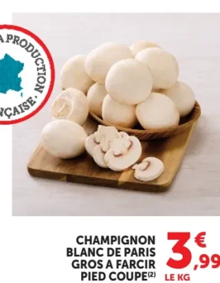 Champignon blanc de Paris gros à farcir pied coupé