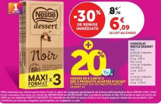 Chocolat Nestlé Dessert Noir / Noir corsé / Lait