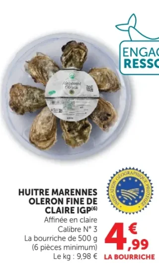 Huitre Marennes Oléron Fine de Claire IGP