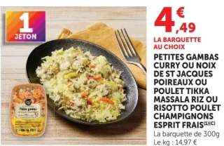 Petites Gambas Curry / Risotto Poulet Champignons