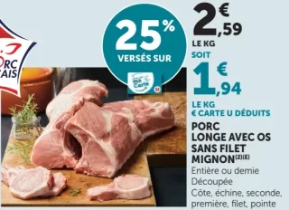 Longe de porc avec os sans filet mignon Le Porc Français