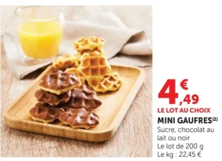 Mini Gaufres Sucre, chocolat au lait ou noir