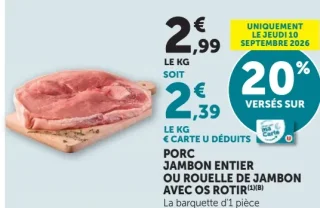 Porc Jambon entier ou rouelle de jambon avec os à rôtir