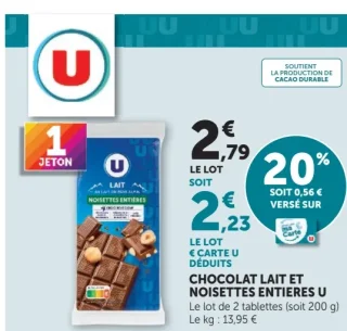 Chocolat Lait et Noisettes Entières U