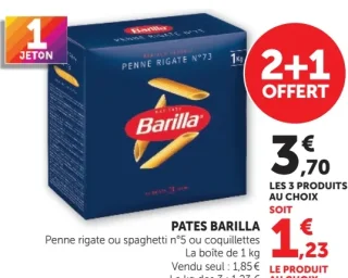 Pates Barilla Penne rigate ou spaghetti n°5 ou coquillettes